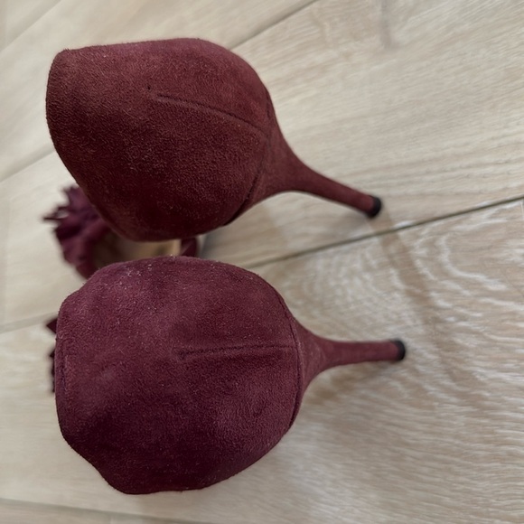 J. Crew Elsie Suede D’orsay Pumps with Fringe in Burgundy Made in Italy - Picture 7 of 7